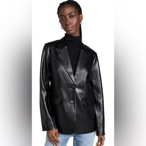 Good American Black Faux Leather Blazer